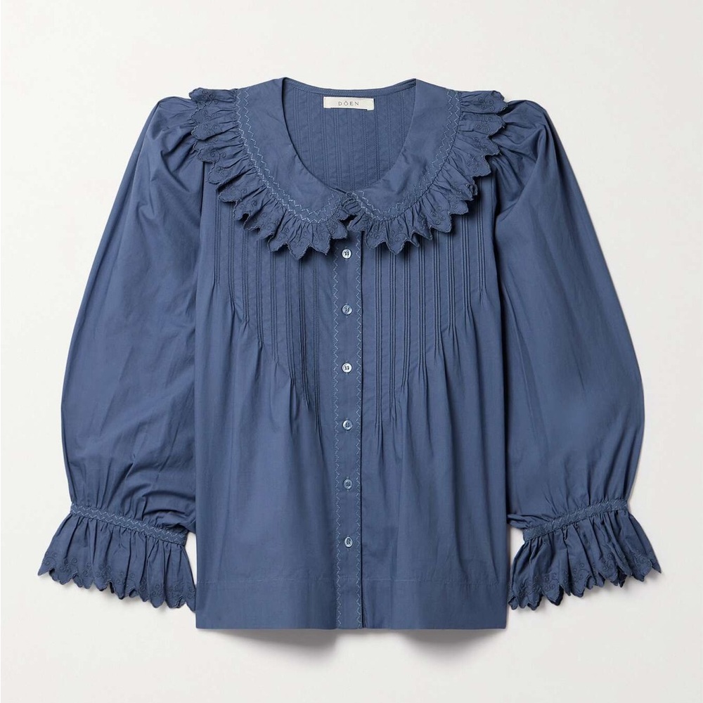 Doen Hickory Ruffled Embroidered Organic Cotton-Poplin Blouse - Picture 3 of 6